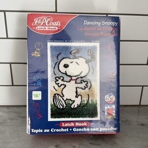 J&P Coats Latch Hook "Dancing Snoopy" Peanuts Rug Kit #25080 Vtg NEW Sealed Box